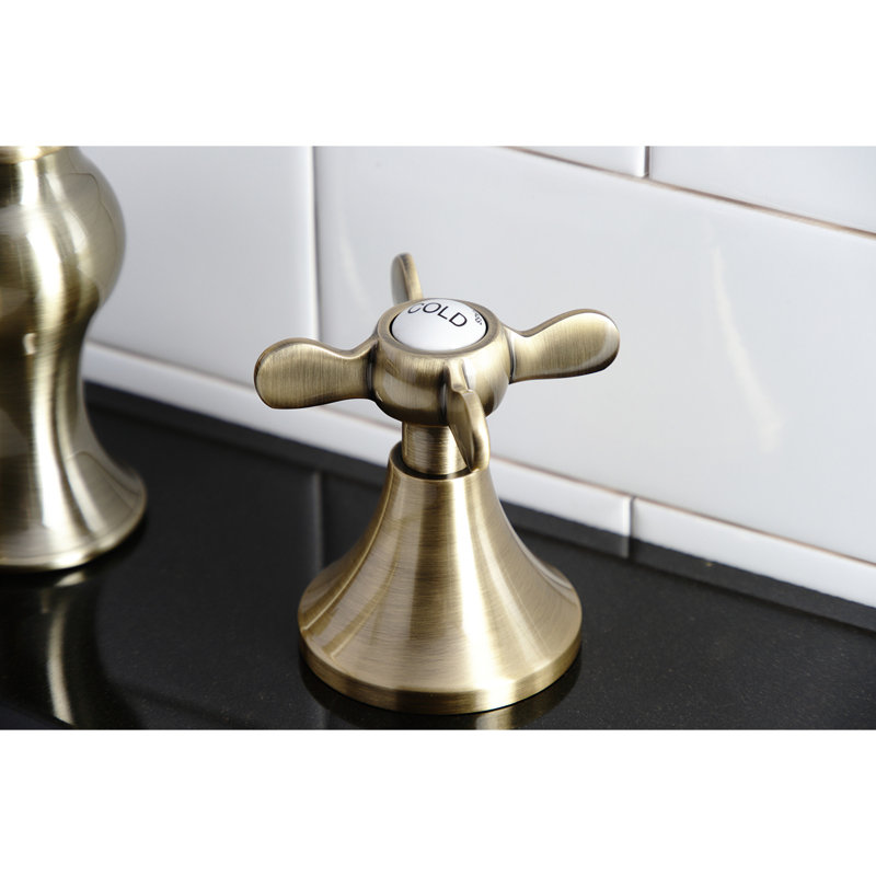 Kingston Brass Essex Two-Handle 3-Hole Deck Mount Widespread Bathroom Faucet with Brass Pop-Up Drain, Vintage Brass