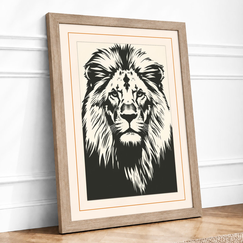 Lion's Gaze Japandi - Framed Print, A4 - 29.7 x 21.0 cm, Oak