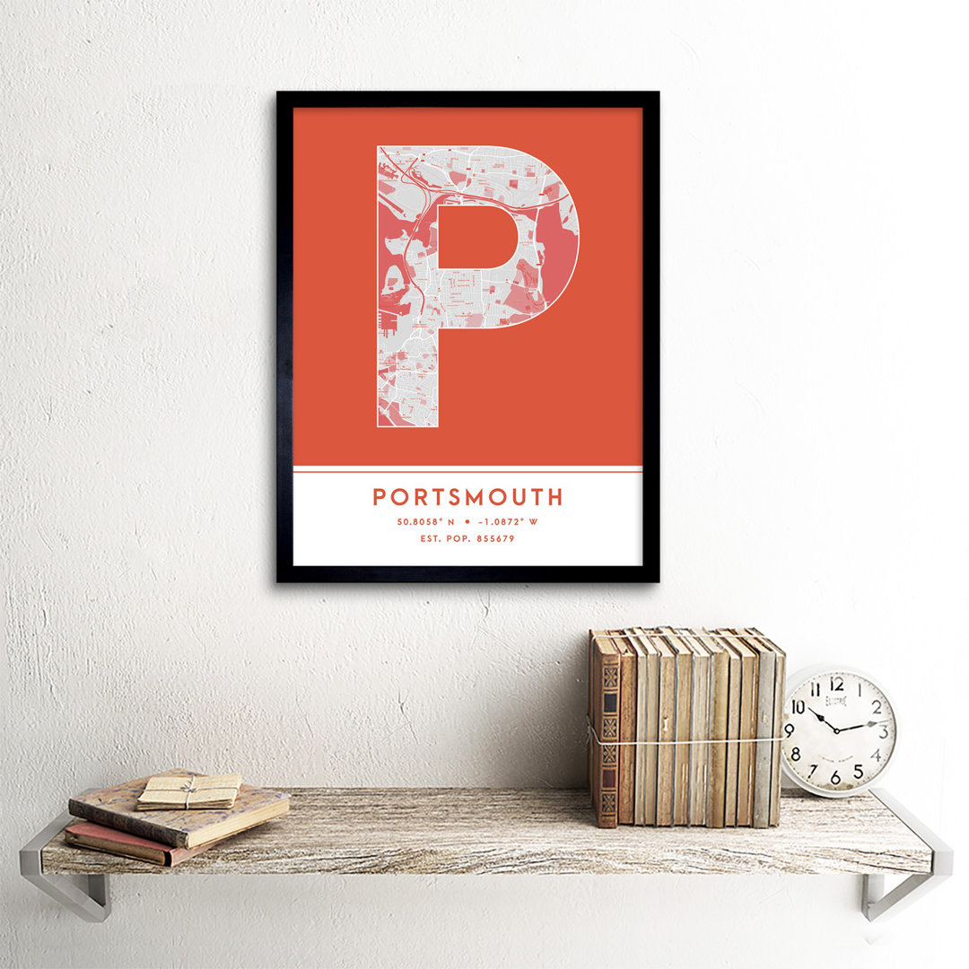 Portsmouth City Map Portsmouth England United Kingdom City Map - Single Picture Frame Typography
