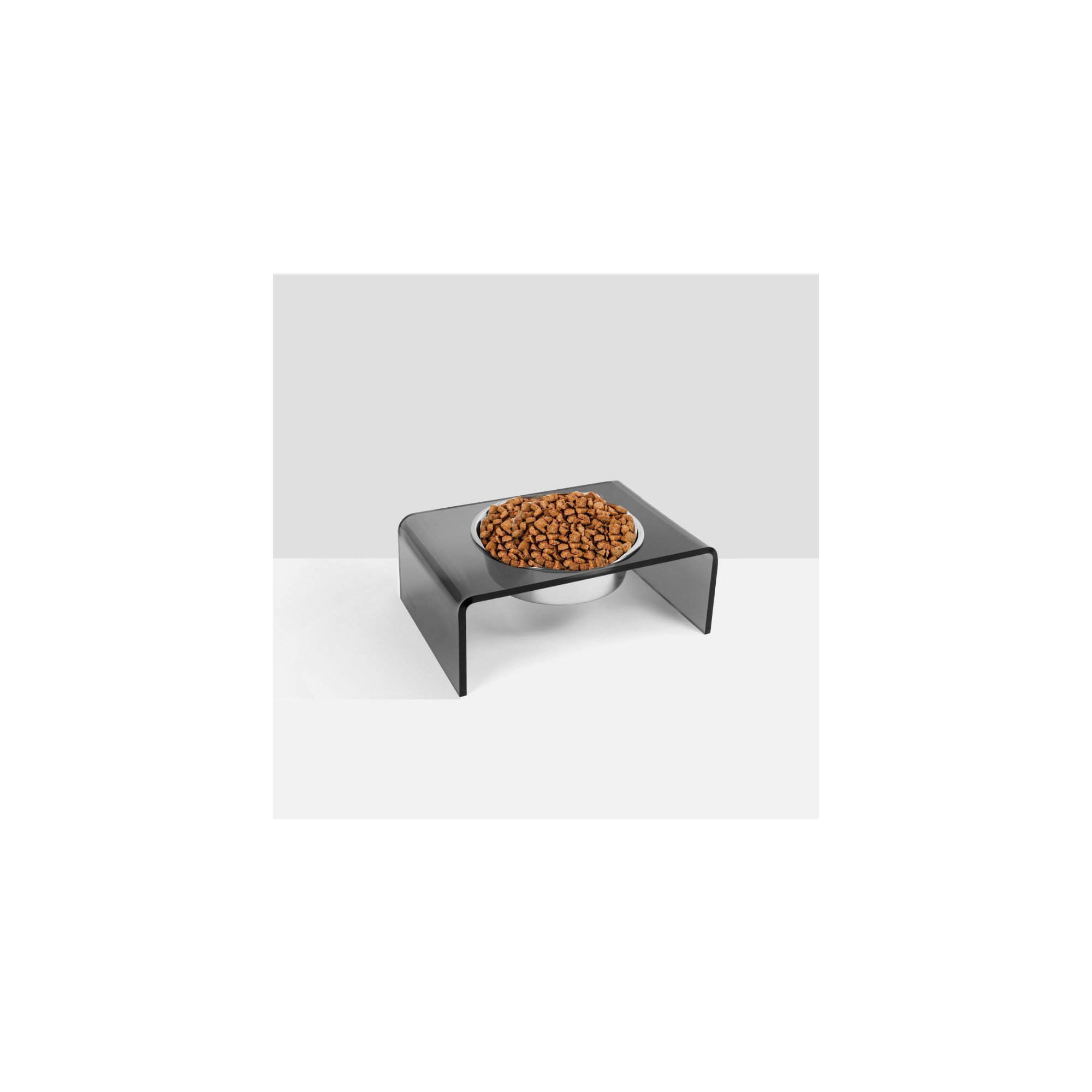 Single Bowl Elevated Feeder with Bowl, Smoke Grey, Silver