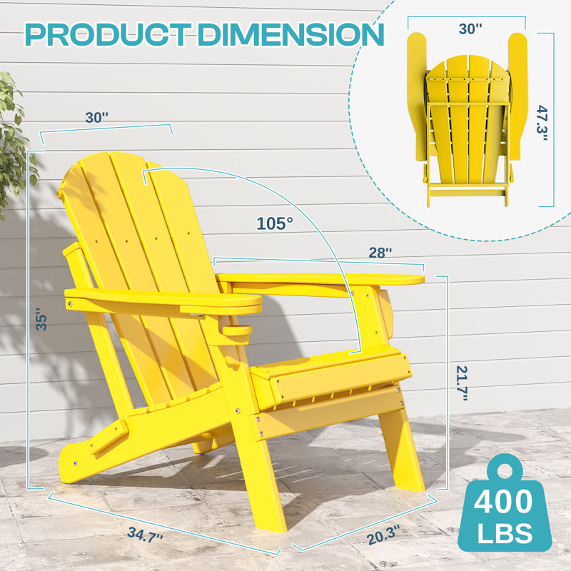 Felten Foldable Outdoor Adirondack Chair, Yellow