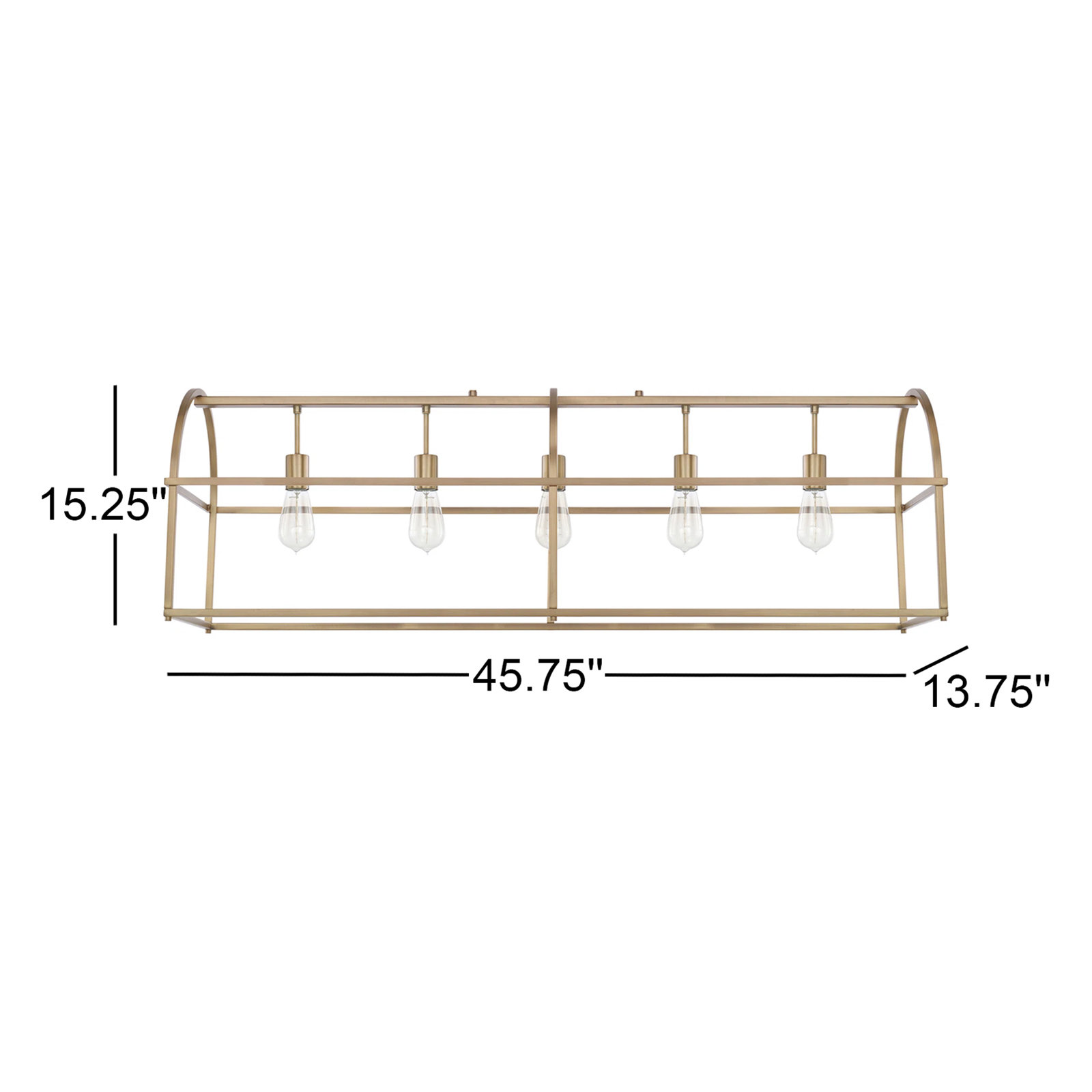 5 Light Dimmable Pendant, Aged Brass