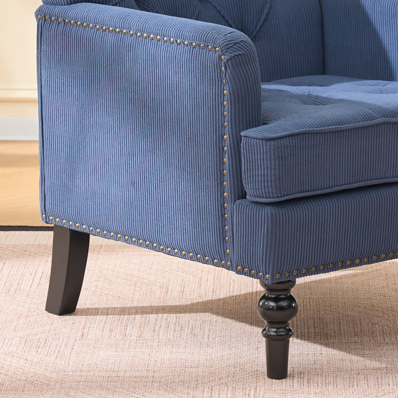 Fauteuil d'appoint rembourré en velours côtelé l 26,4 po, Bleu