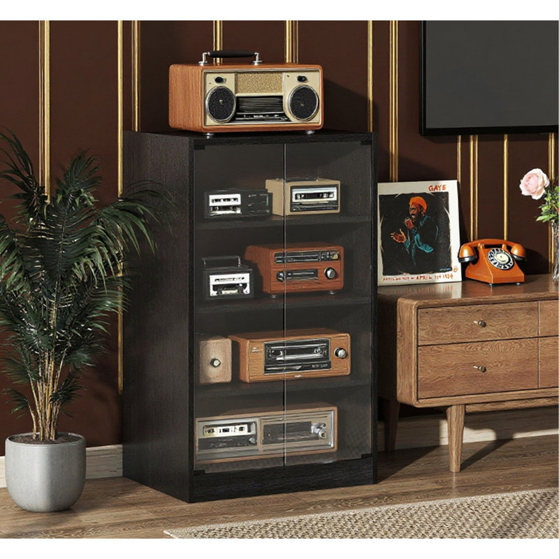 Cabinet multimédia, meuble stéréo, support pour tourne-disque avec rangement pour disques vinyles