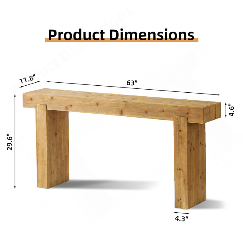 Console 63 po en bois massif - Table de ferme rustique pour entrée, couloir ou derrière le canapé, conception rectangulaire étroite