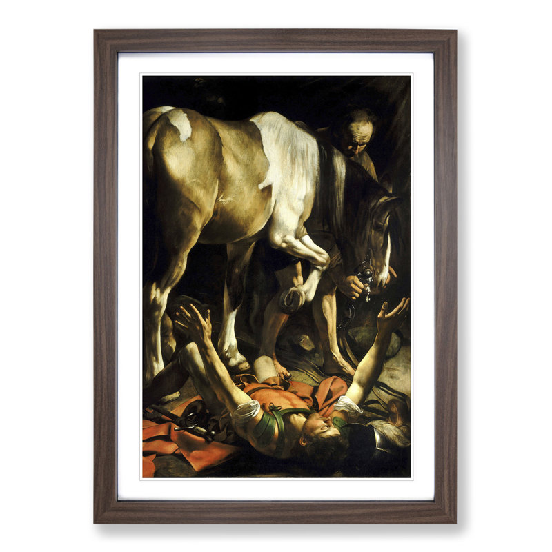 Conversion of St Paul by Caravaggio - Picture Frame Painting, Walnut Framed, 48cm H x 36cm W x 2cm D