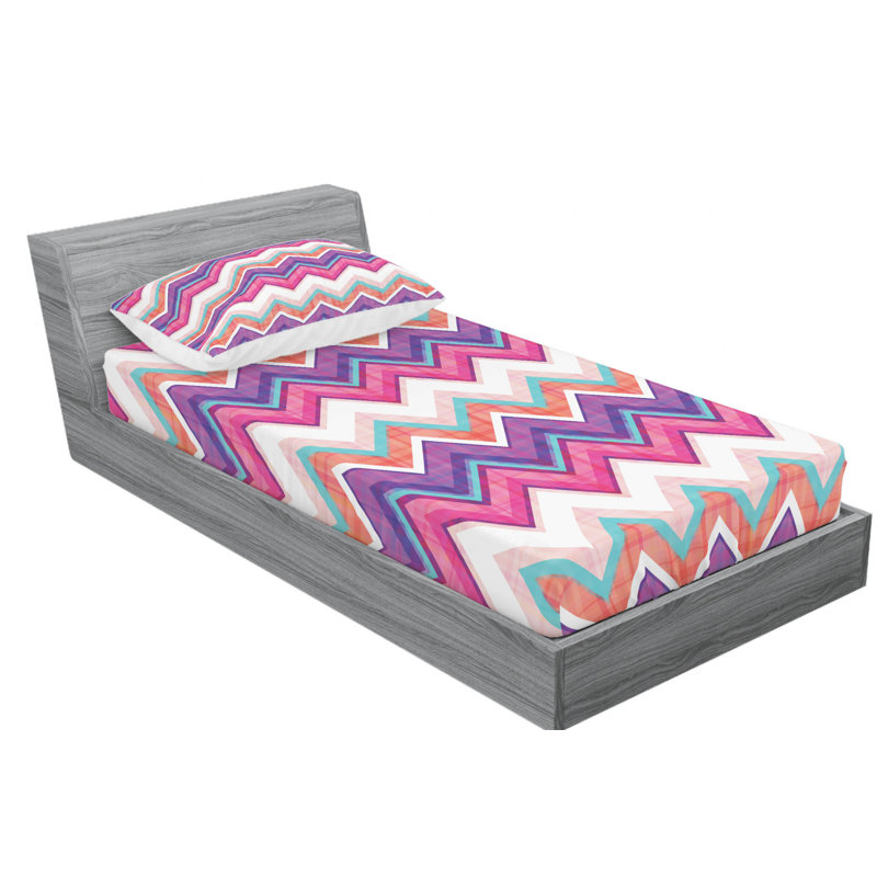 Microfiber Chevron Sheet Set, Twin XL Sheet Set with Fitted Sheet