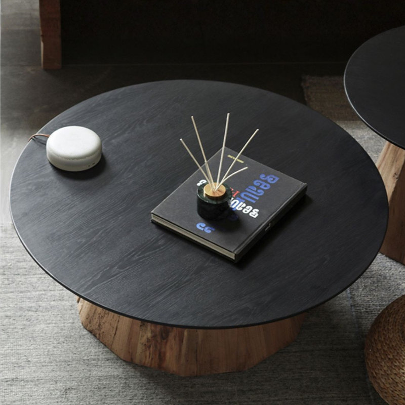 Table basse ronde en bois de pin récupéré D35,5 po