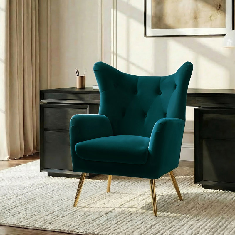 Fauteuil à oreilles 29,25 po Avianna, Velours sarcelle