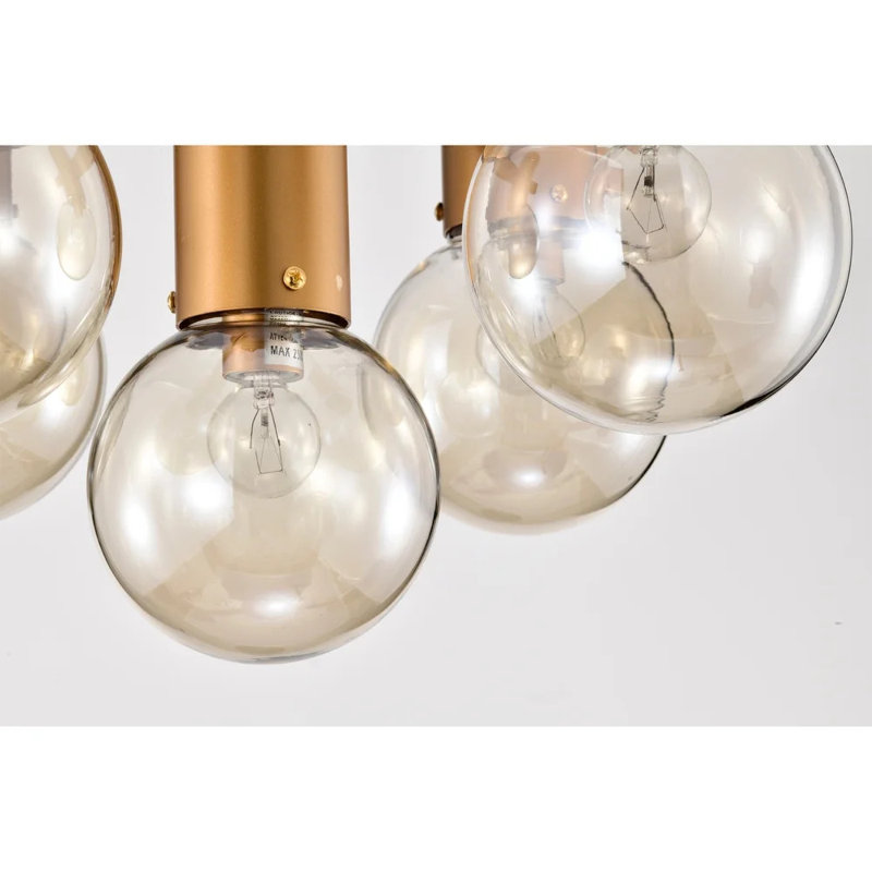 Matte Gold Semi-Flush Mount with Glass Globe Shades