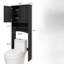 Armoire de rangement autoportante au-dessus de la toilette avec portes doubles et tablettes fixes, organisateur de salle de bain compact pour les petites salles de bain avec trousse de sécurité anti-basculement