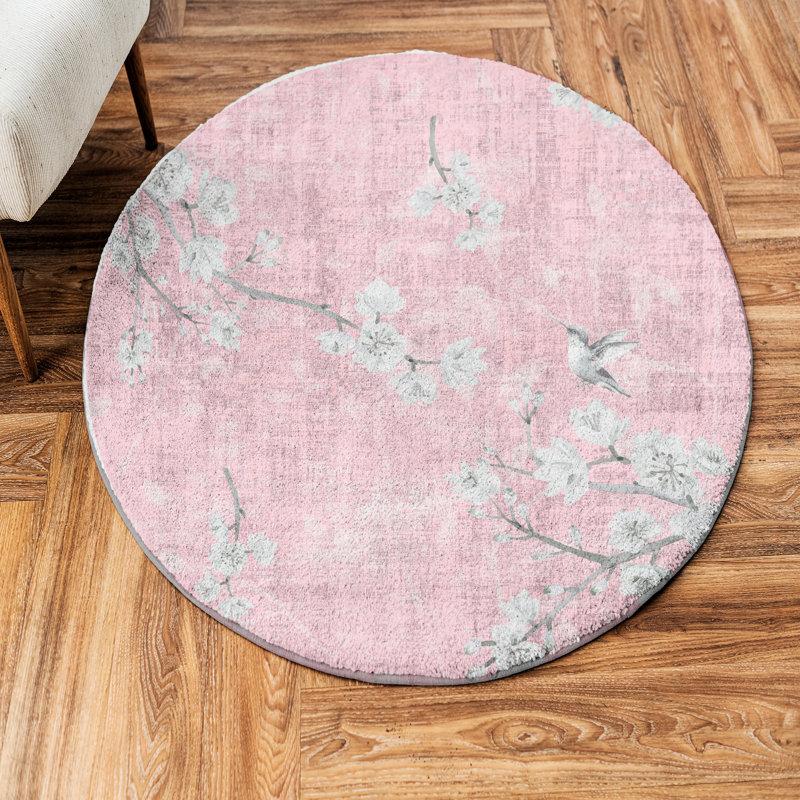 Tapis rond en fausse fourrure Blossom Fantasia, Rose tendre, Rond 8 pi