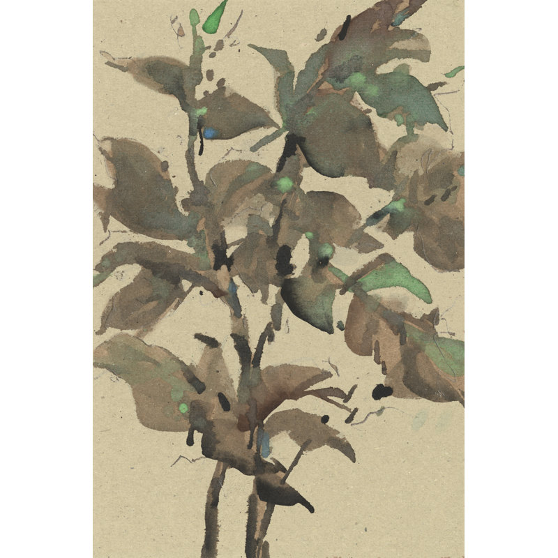 Leaves on Taupe I by Samuel Dixon - Painting, 91cm H x 61cm W, Wrapped Canvas