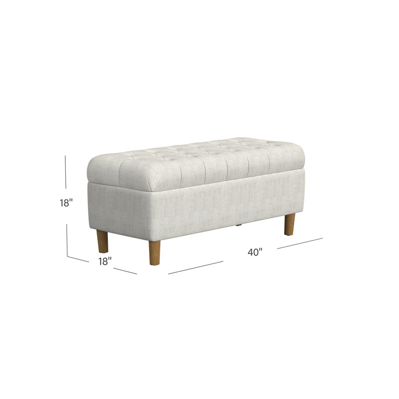 Cream Tufted Storage Bench with Honey Oak Legs