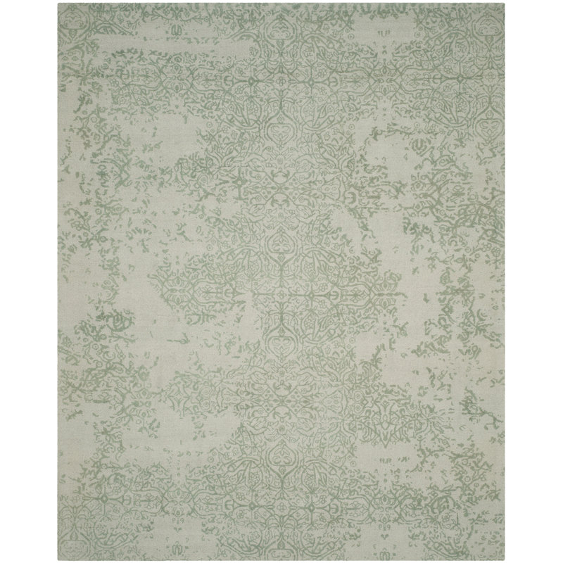 Tapis gris / turquoise en laine touffeté à la main Ellicottville, Rectangle 8 pi x 10 pi