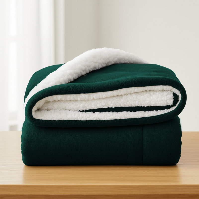 Aspire Homeware Deluxe Hotel Collection Ultra-Soft Sherpa Fleece Throw Blanket for Plush & Cozy Comfort, Emerald