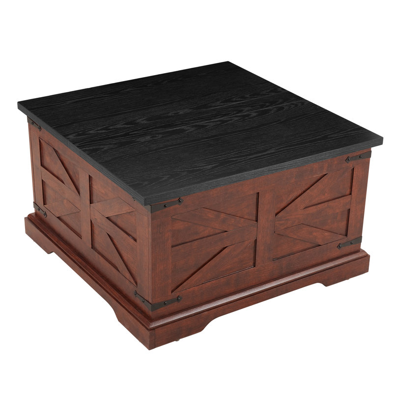 Table de bout carrée rustique avec rangement à charnières, style, garniture en métal noir, assemblage simple, chêne