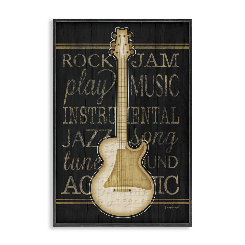 Motif de guitare électrique, estampe numérique, design par Jennifer Pugh, H 30 po x l 20 po, Giclée encadrée noir minuit