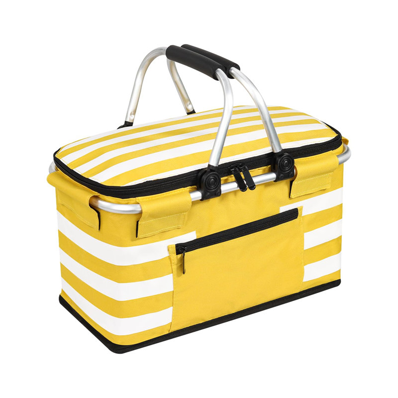 Panier isotherme 26L, sac isotherme pliable et étanche avec couvercle et poignées robustes pour le pique-nique extérieur, le magasinage et les voyages, jaune