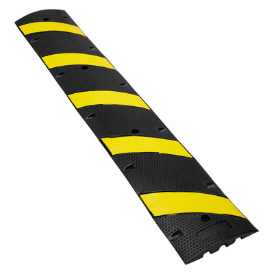 2-Pack Heavy Duty Rubber Speed Bump with Dual Cable Channels - High Visibility Yellow & Black Traffic Calming Hump for Parking Lots and Driveways