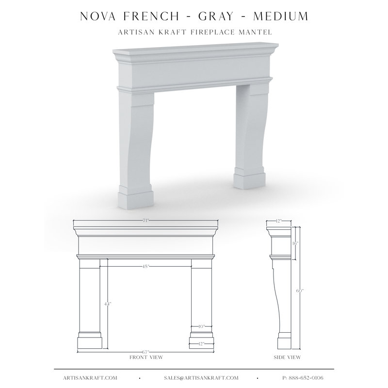 Foyer en pierre Nova Nova, Gris, 10 po x 71 po x 60 po