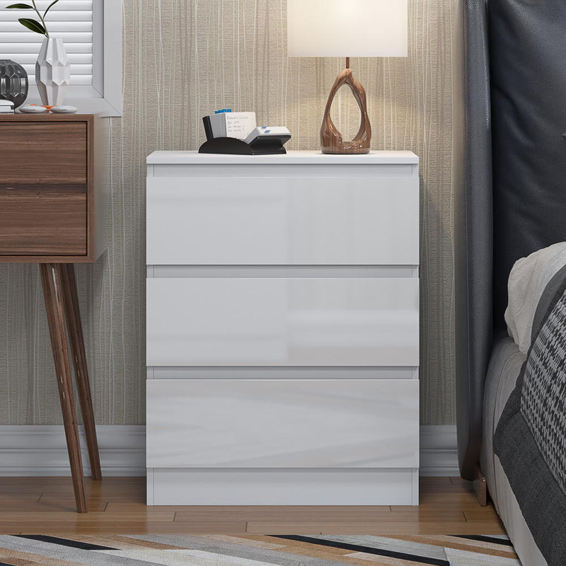 Carlton 3 Drawer Chest Of Drawers: 60cm Wide. High Gloss Front. Scratch Resistant. Modern No Handle Design., Black
