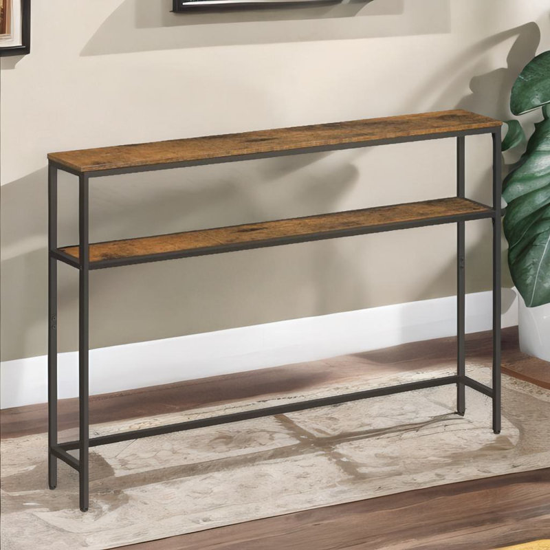 Angellee 120cm Industrial Slim Console Table With 2 Shelves