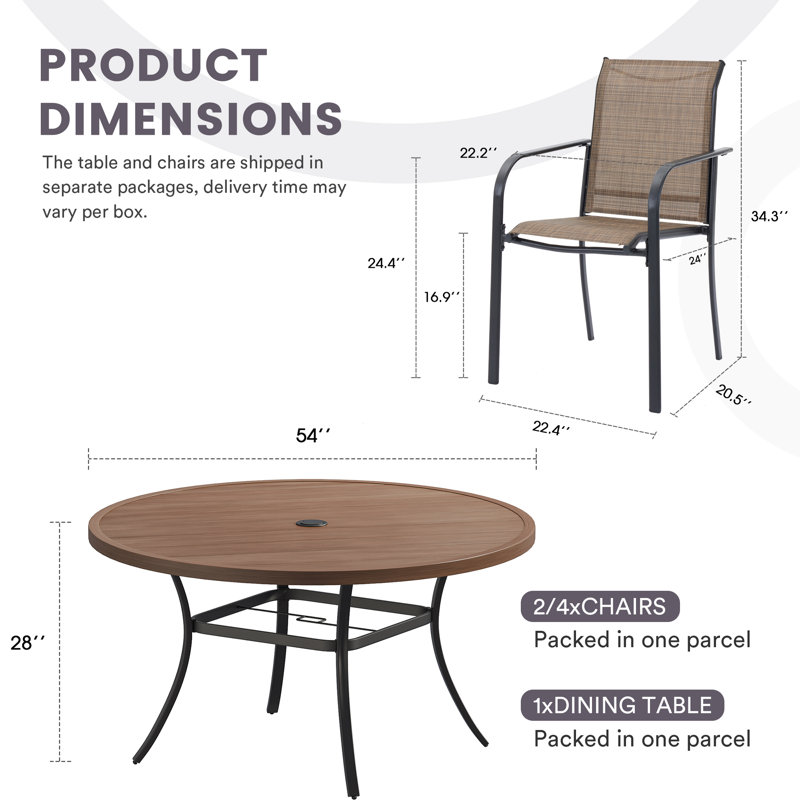 Sonji Round 8 - Person 54" Long Dining Set, Brush Wood Brown/Brown