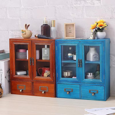 Vintage Mini Wood Counter Top Cabinet,Display Case With O...