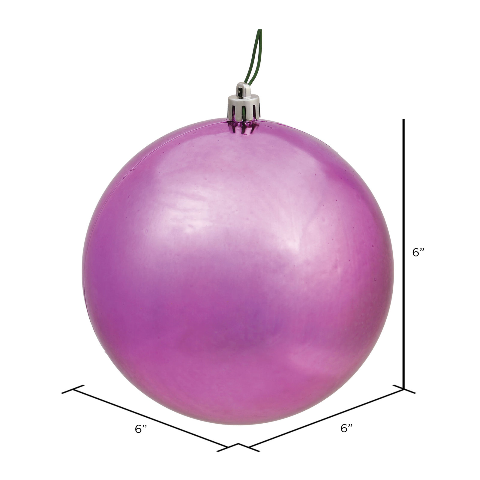 Christmas Ball Ornament, Shiny Mauve, 6" H x 6" W x 6" D