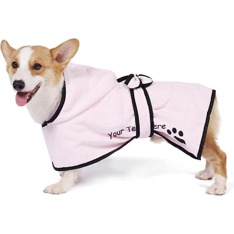 Serviette de bain pour chien avec nom et peignoir pour chien, M, Oui, Rose