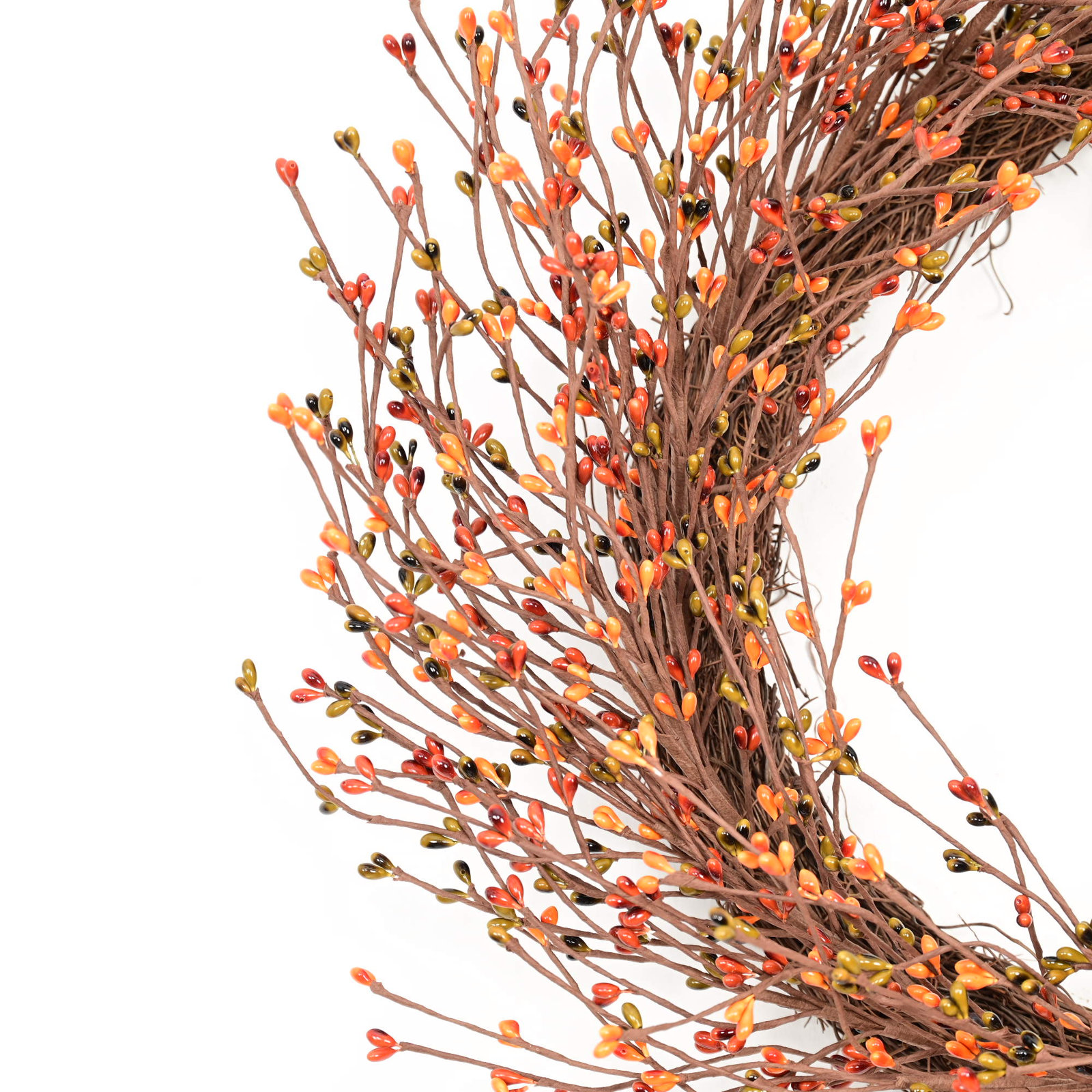 22" Artificial Farmhouse Grapevine Twig Berry Pip Fall Wreath For Thanksgiving Day Harvest Festival Decor, Orange