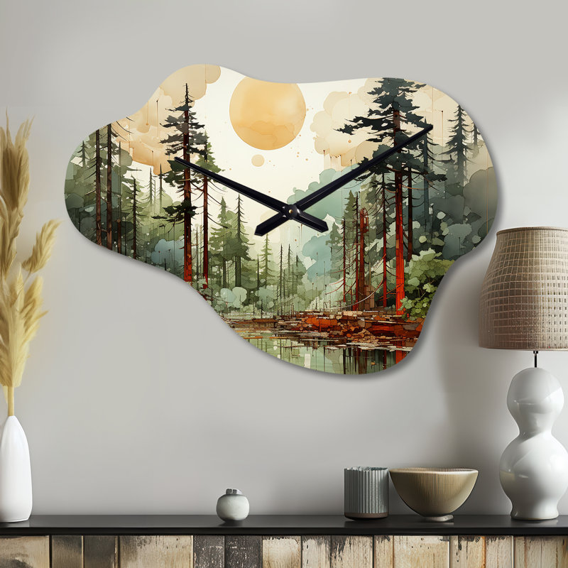 Redwood Tree Natures Forest III - horloge murale en métal Redwood Cloud, horloge murale asymétrique traditionnelle, Petit
