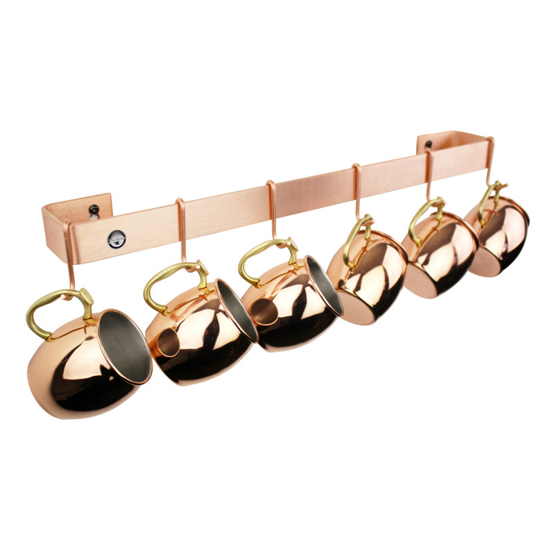 Utensil Bar Handcrafted Wall Mounted Pot Rack, 3" H x 24" W x 3" D, Brushed Copper