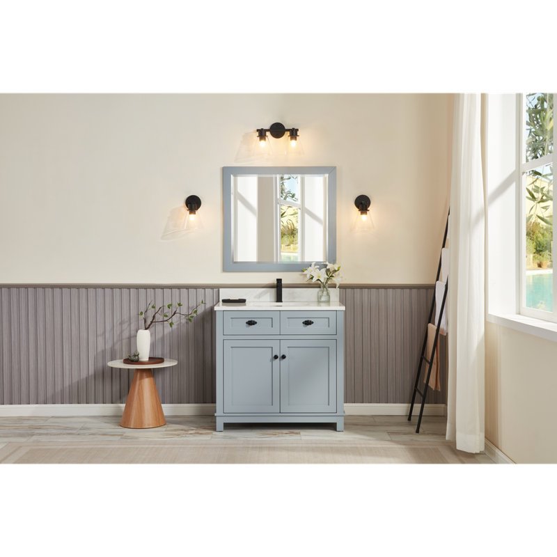 36" Solid Wood Sink Vanity With 1' Artificial Stone Top, Cadet, Black