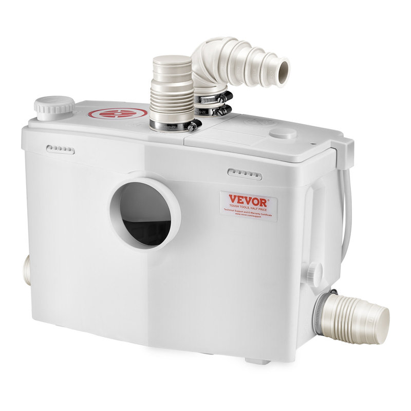Pompe Macerator, 1200 W, débit 48 GPM, tête 33 pi / 10 m, pompe de toilette Macerator avec 4 entrées d'eau, machine d'évacuation des eaux usées pour toilette, sous-sol, douche, lavabo, baignoire
