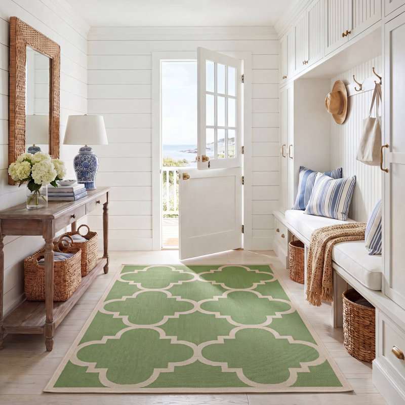 Tapis intérieur / extérieur vert Arneshia, Rectangle 5 pi 3 po x 7 pi 7 po