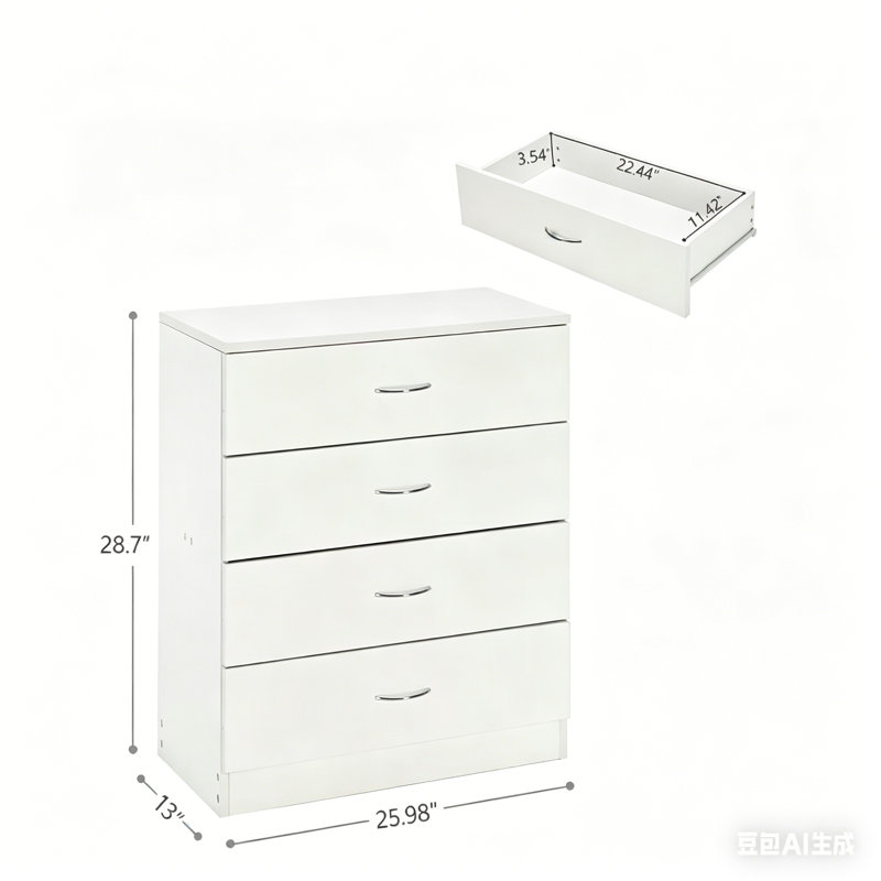 25.98'' W 4 - Drawer Dresser, White
