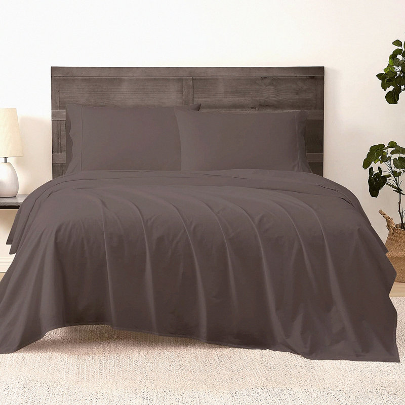 Luxury Grey Percale Full Sheet Set - 4 Piece Bedding Bundle with Solid Pillowcases - Soft, Breathable Fabric for Full Size Beds - Hotel Quality Sheets