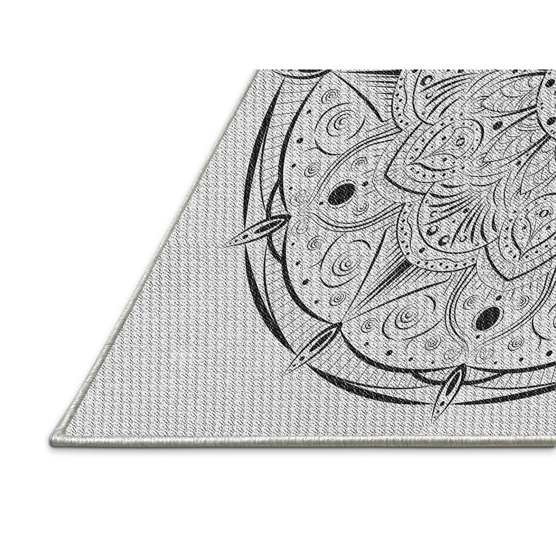 Tapis noir/blanc tissé à la machine, Rectangle 7 pi x 10 pi
