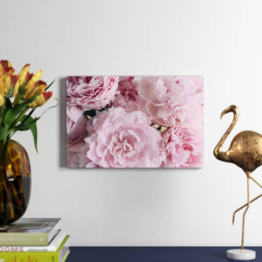 Pink Peonies Top' Photographic Print on Canvas Etta Avenue Format: Wrapped Canvas, Size: 8 H x 12 W x 0.75 D