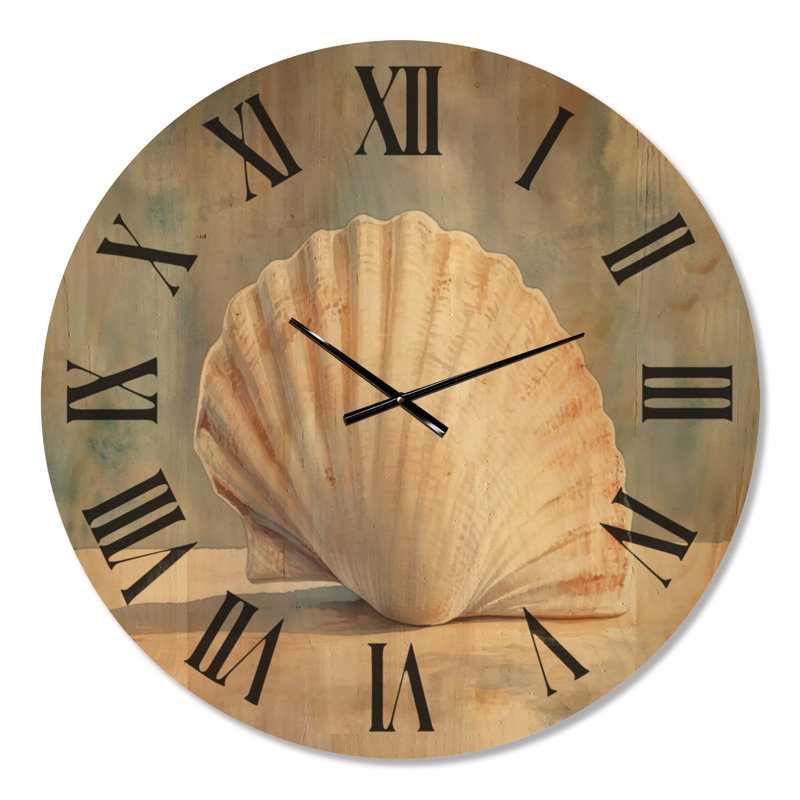 Coquillage Saint-Jacques I - Horloge murale de style nautique surdimensionnée, imprimée sur bois, Extra Large