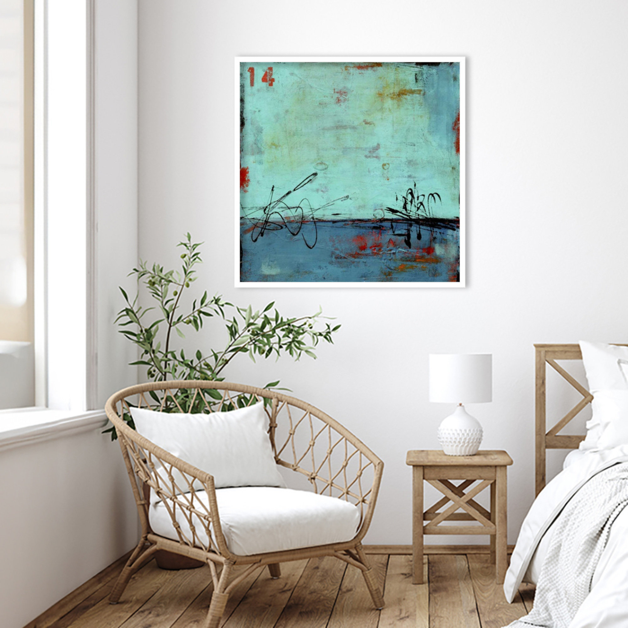 Blue Bay Marina II by Mauro Wood Framed Wall Art Print, 33" H x 33" W, White