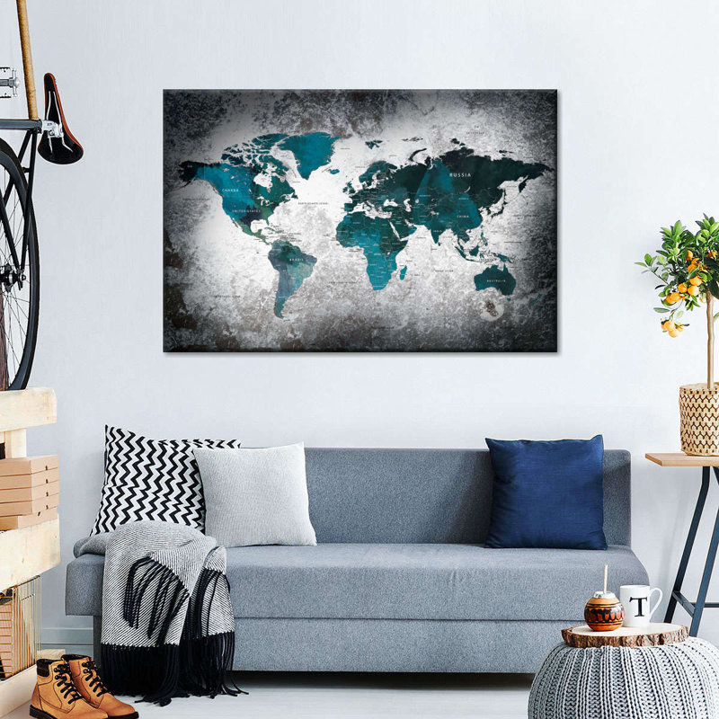 «Aged World Map XLI», reproduction sur toile tendue, H 8 po x l 12 po x P 1 po
