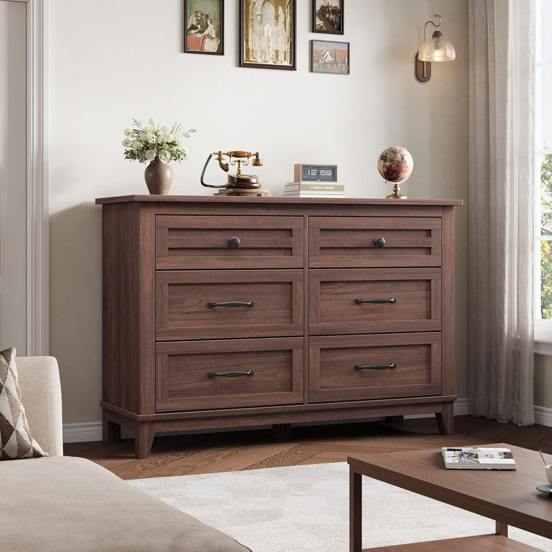 Chic 6-Drawer Wooden Dresser, 47" Wide Storage Cabinet, Brown