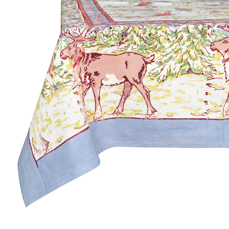Renne Handmade Floral Tablecloth, 142" x 71", Green/Red