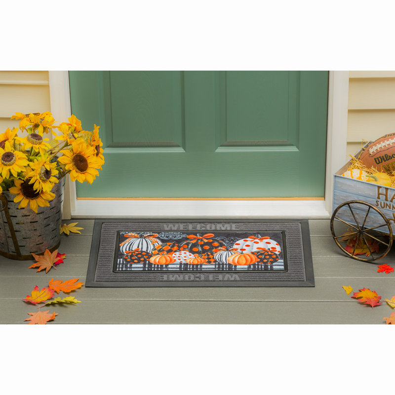 Fall Harvest Elegant Pattern Pumpkins Sassafras Switch 22in.x10in. Non-Slip Outdoor Door Mat