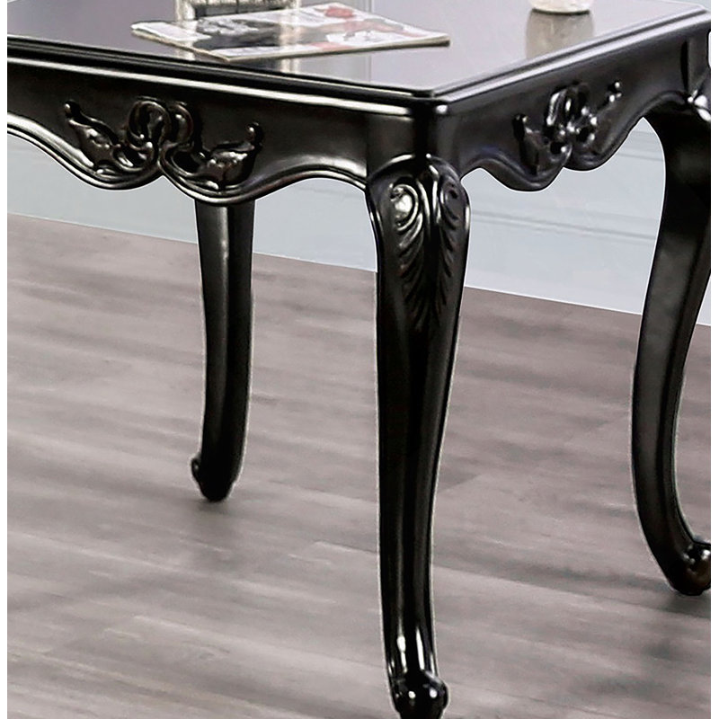 Elegant Traditional Square End Table With Curved Legs, Carved Design, And Solid Wood Structure In Champagne Finish