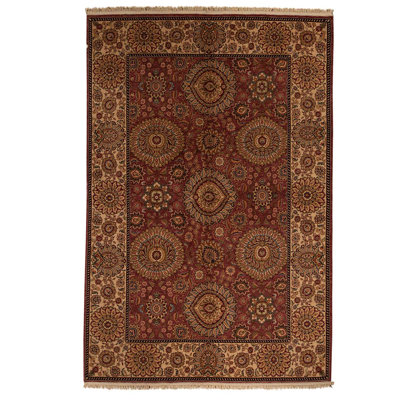 Tapis rouge / brun en laine noué à la main de conception unique 5 pi 9 po x 8 pi 9 po