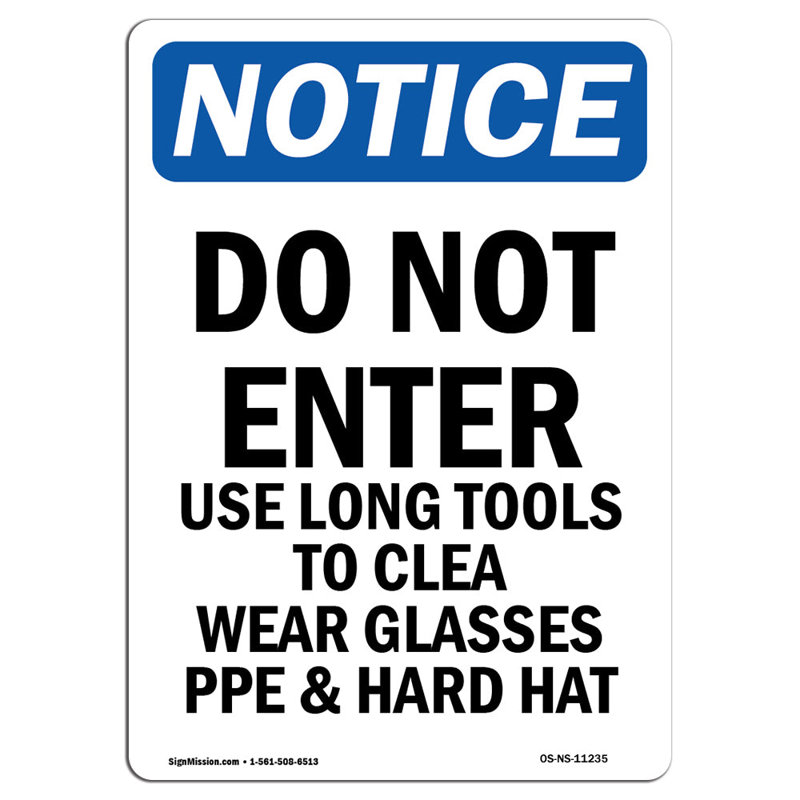 Osha avis - Ne pas entrer Utiliser de longs outils pour la signature, H 24 po x l 18 po x P 0,1 po